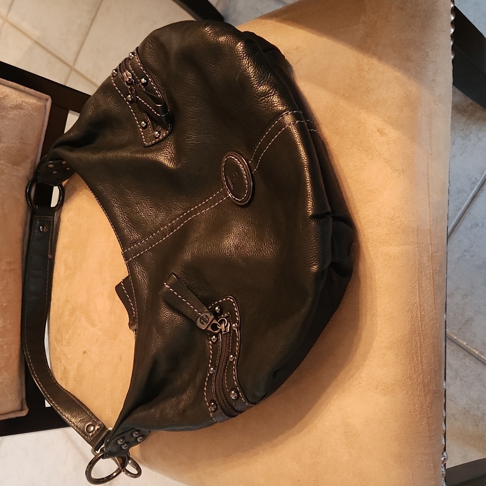 Giani Bernini black genuine Pebble leather with 2 side pockets shoulder bag - Picture 15 of 17